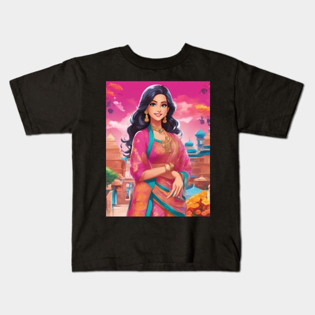 anime with an Indian style Kids T-Shirt by animegirlnft